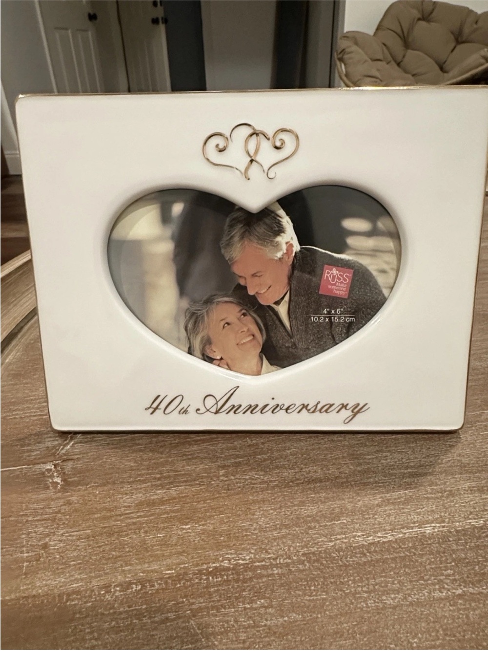 NIB Vintage Russ Berrie 40th Anniversary Ceramic Heart Frame White Lace Promises